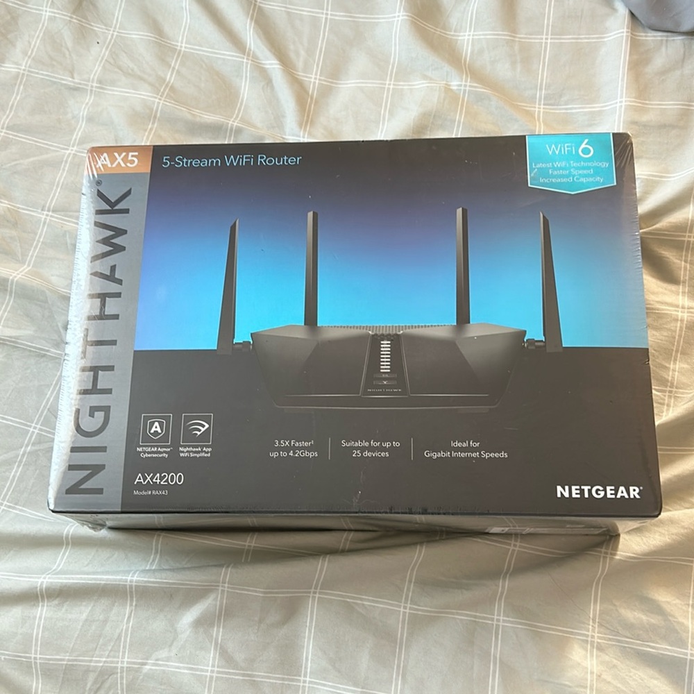 Brand new, never opened, Netgear Nighthawk AX5. AX4200, 5-Steam WiFi Router
